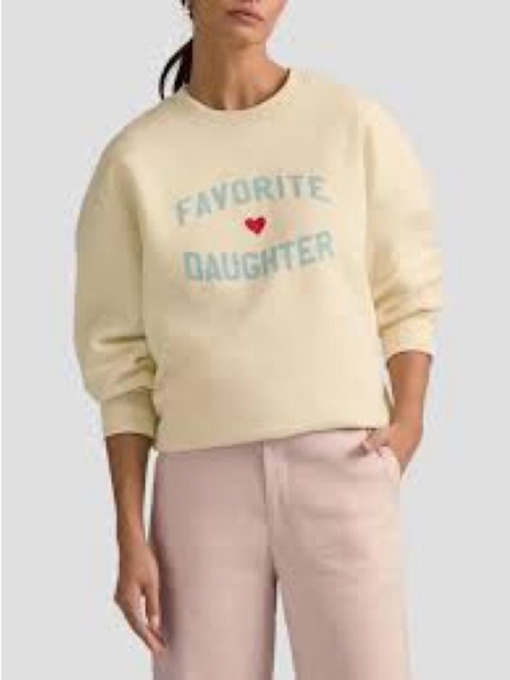 Favorite Daughter Cream Graphic Sweatshirt with Blue Logo Red Heart NWT gardenia